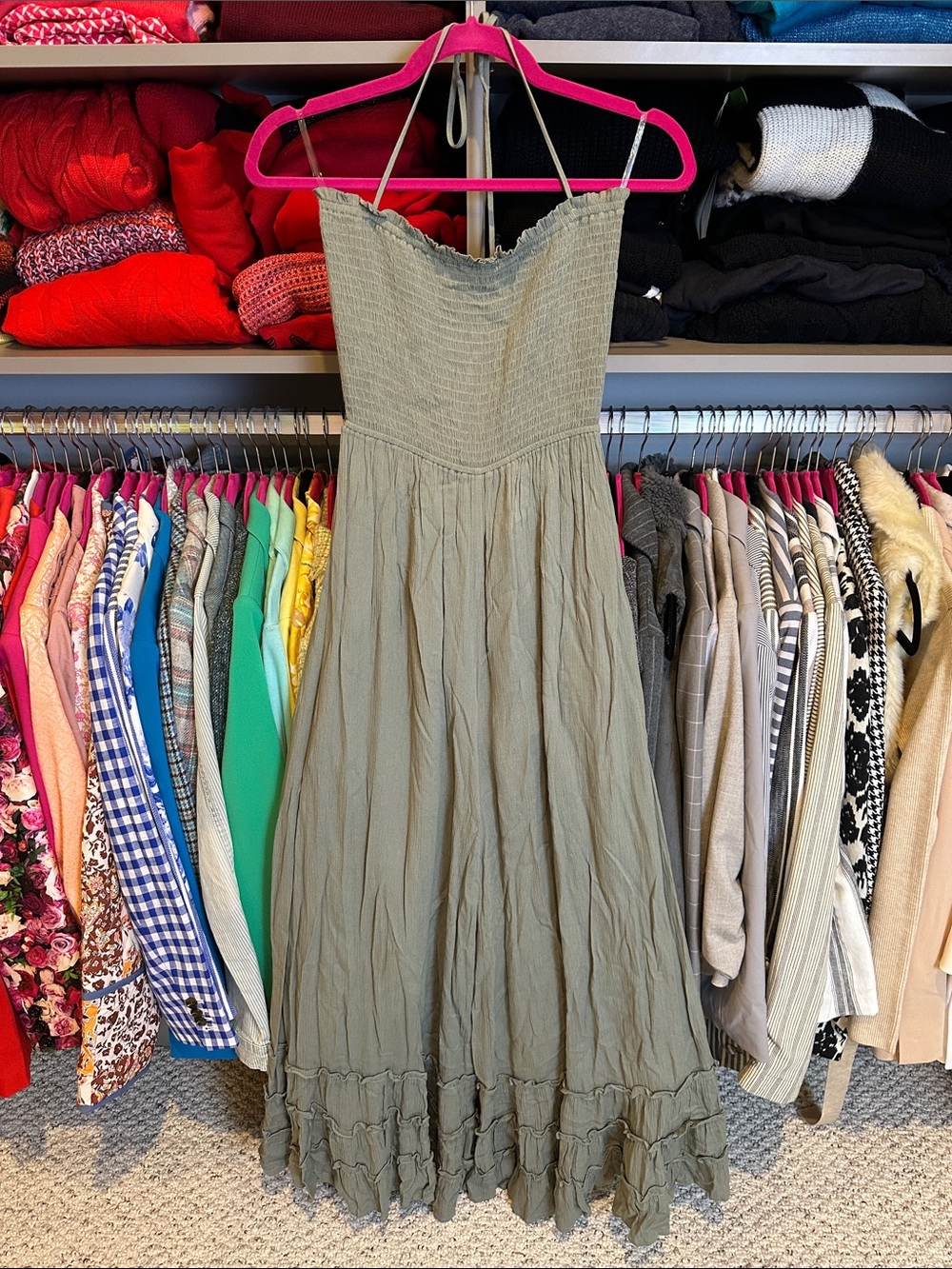 ILLA ILLA sage sleeveless smocked back cut out lined wide leg jumpsuit size S